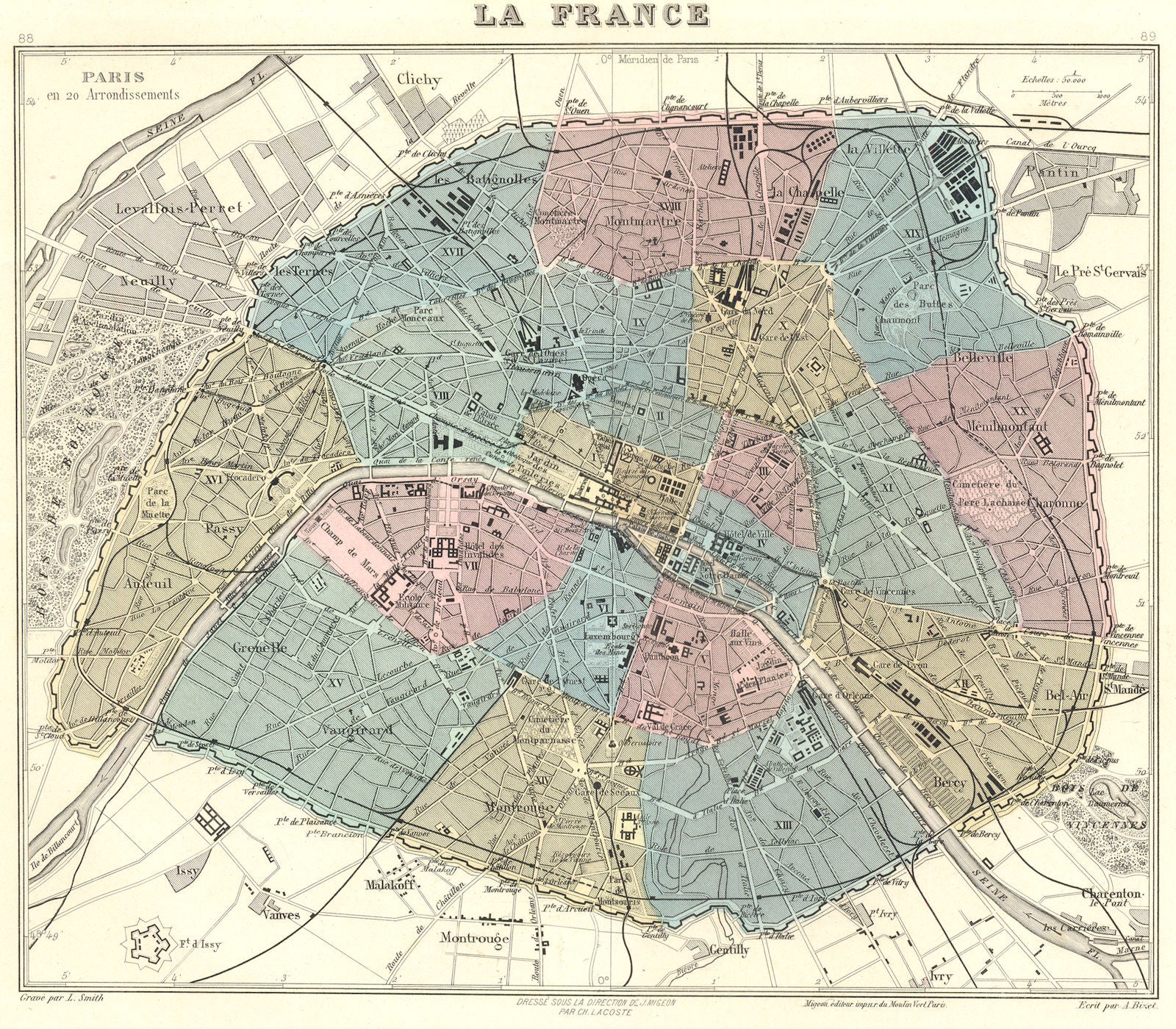 PARIS. Paris. Vuillemin. 1903 old antique vintage map plan chart